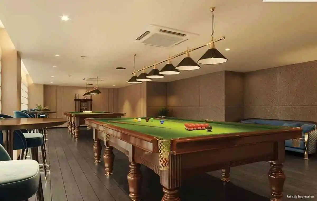 Indoor games room Indoor games room with a snooker table in a Sattva Group community, artist's impression